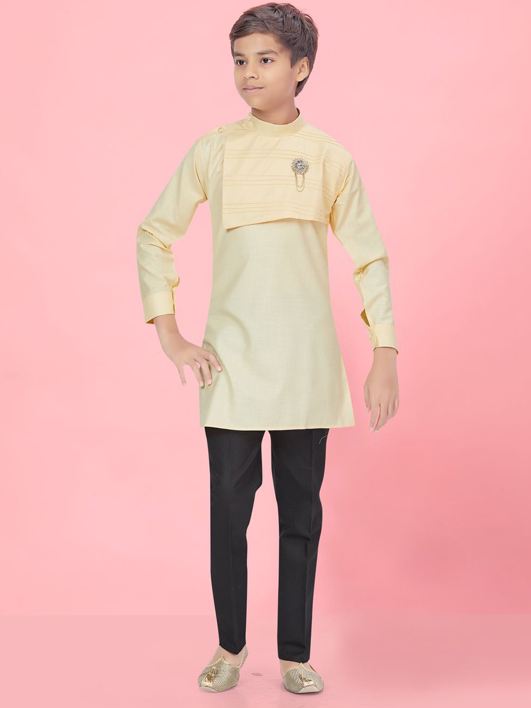 

BAESD Boys Pure Cotton Straight Kurta with Trousers, Cream