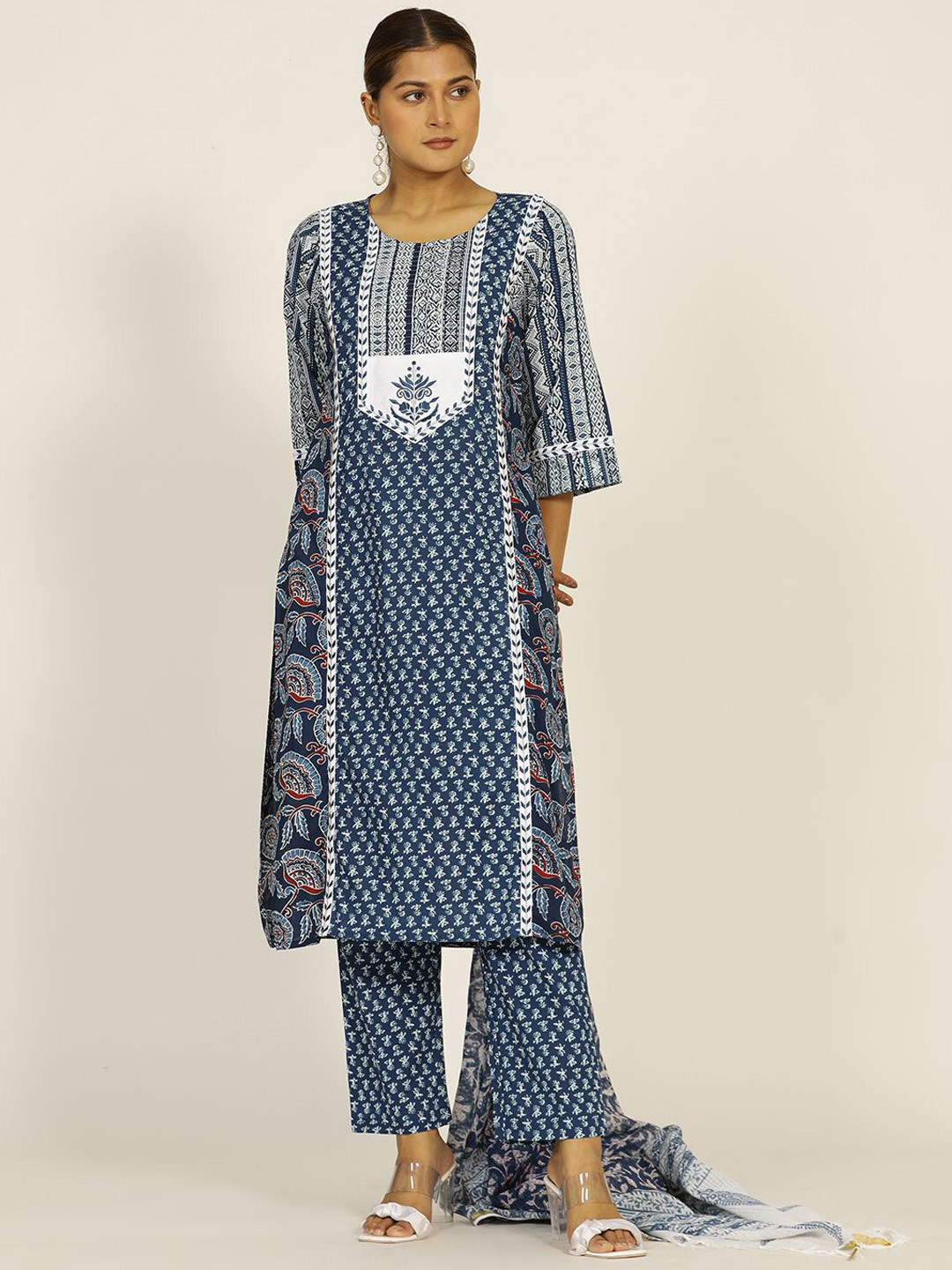 

Jaipur Kurti Embroidered Cotton Straight Kurta, Blue