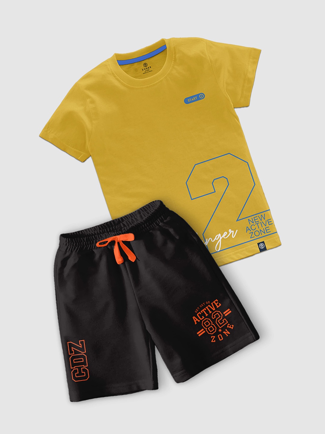 

CODEZ Boys Printed Round Neck T-shirt With Shorts, Yellow