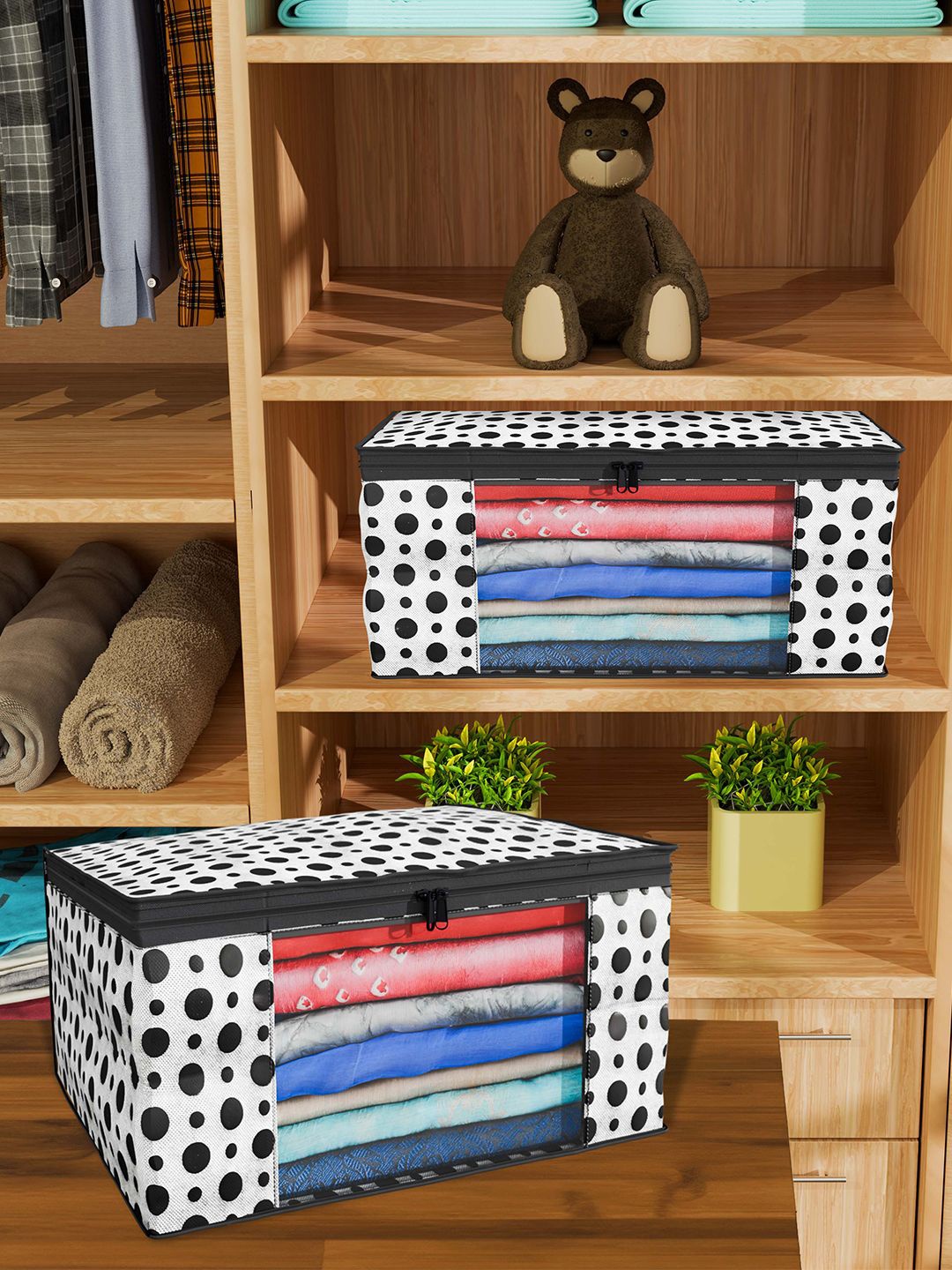 

Kuber Industries Black & Red 12 Pieces Printed Foldable Drawer Organisers