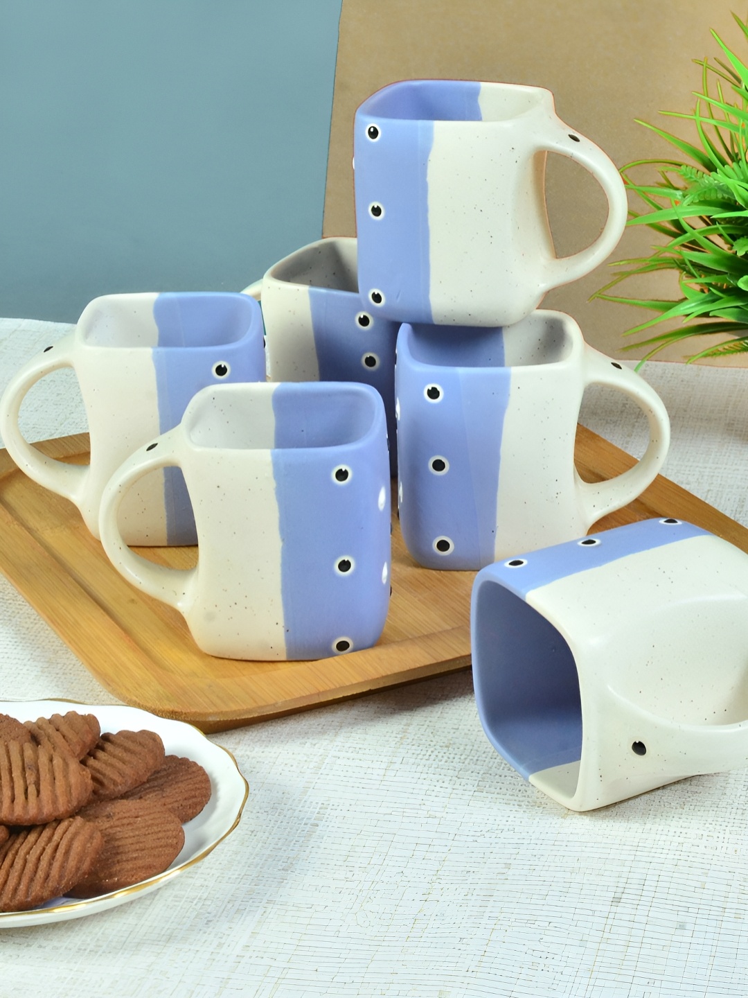 

FABINALIV Set of 6 Purple & White Printed Ceramics Matte Cups