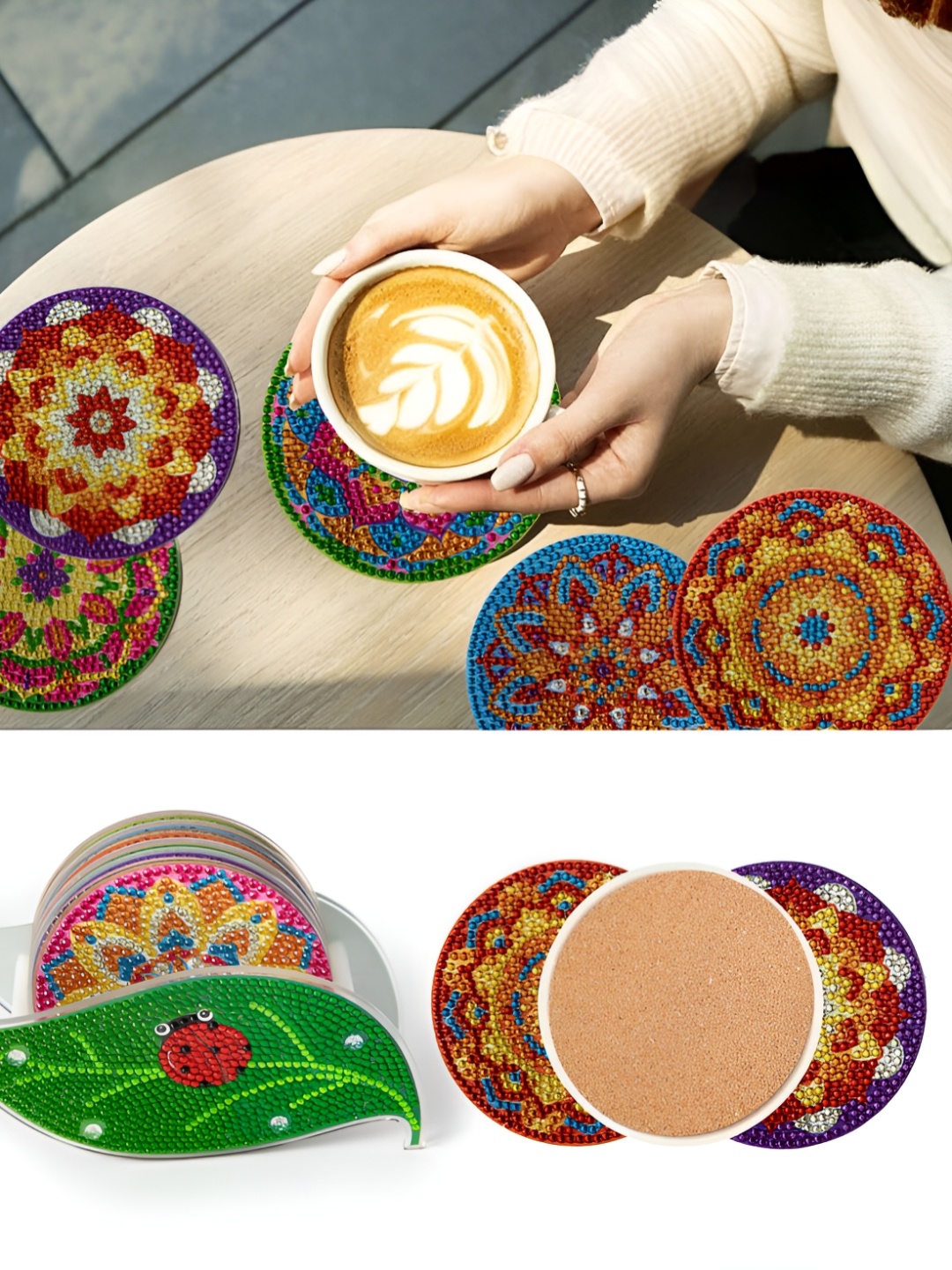 

The Better Home 6 Pcs Red & Yellow Round Ceramic Coasters, Blue
