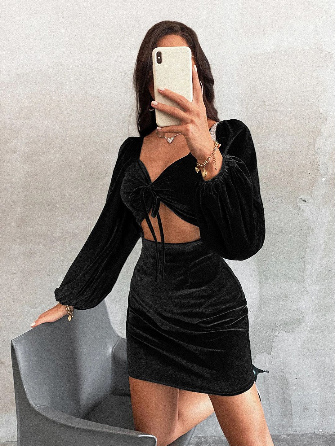 

JC Mode Puff Sleeve Bodycon Mini Dress, Black