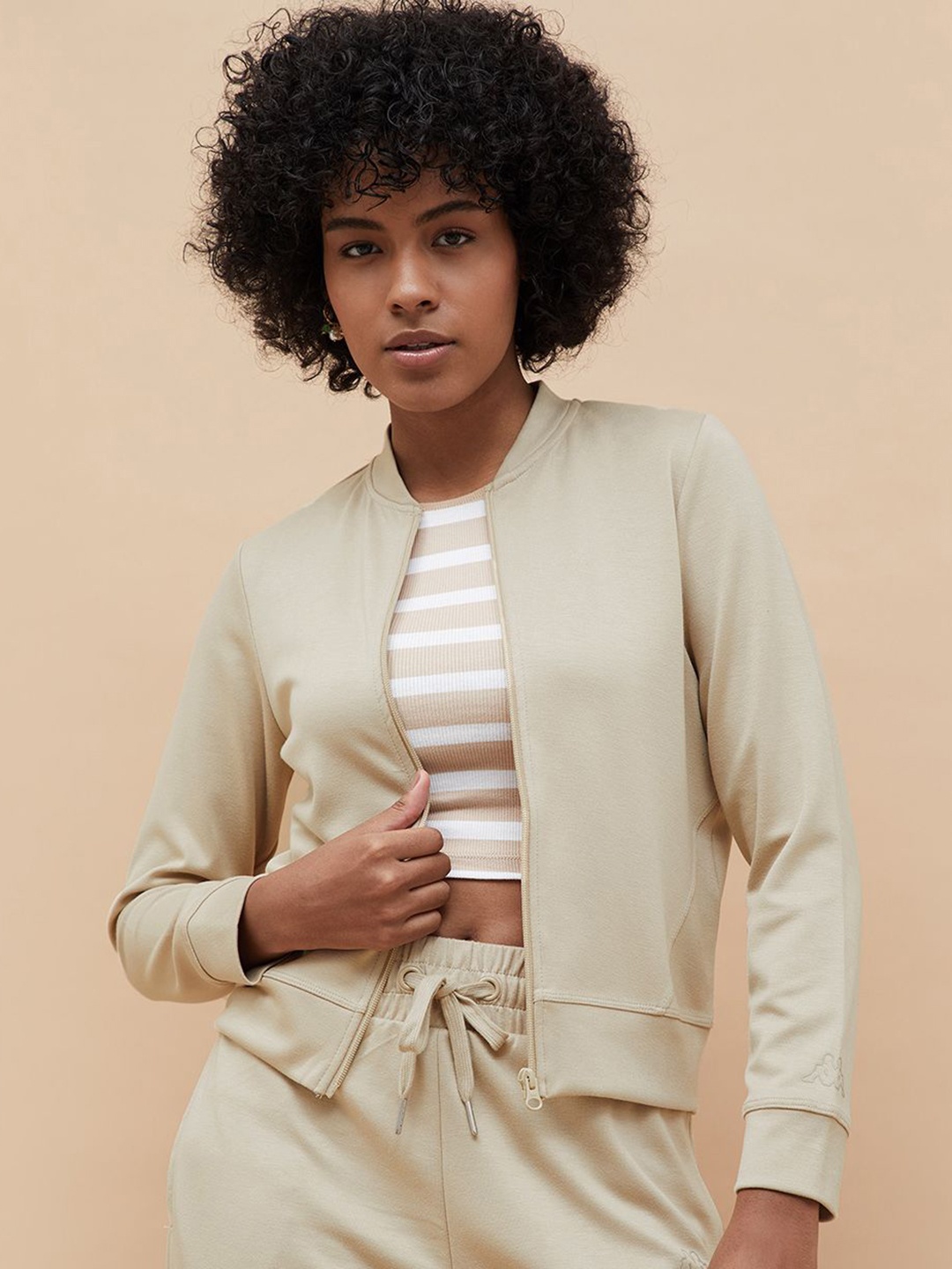 

Kappa Women Striped Bomber Jacket, Beige