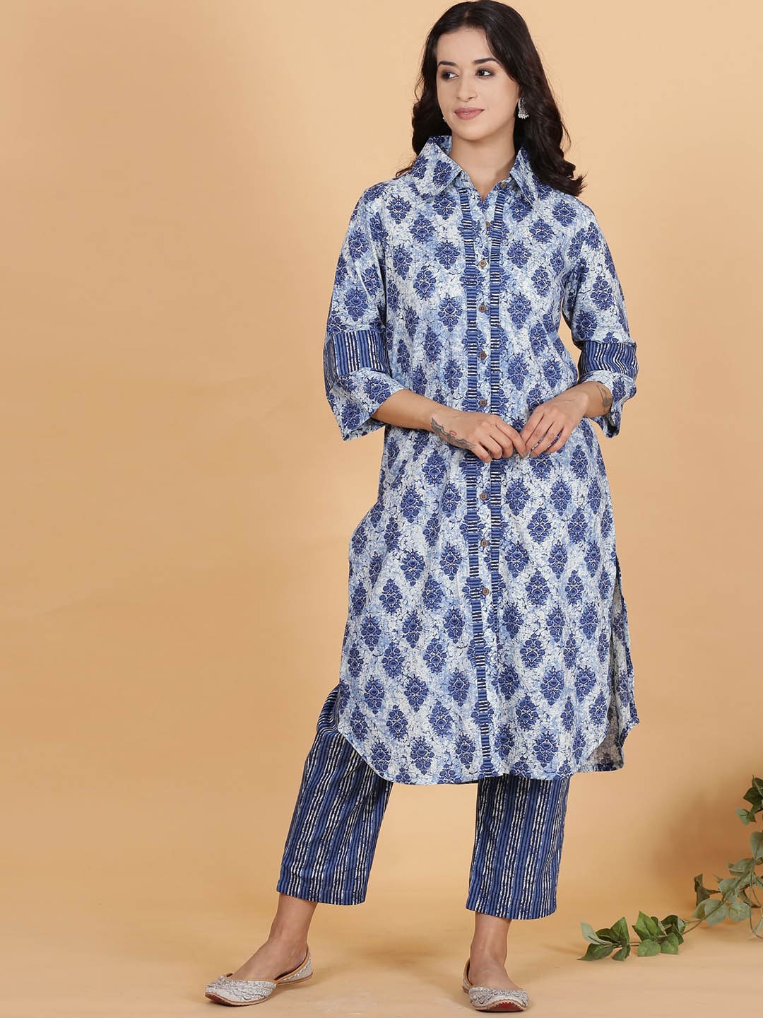 

Spring Soul Women Floral Printed Regular Pure Cotton Kurta with Trousers, Blue