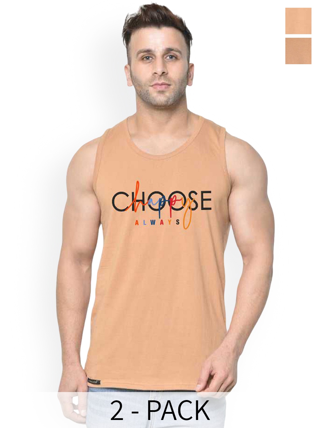 

SLOWLORIS Pack Of 2 Men Printed Gym Vests, Black