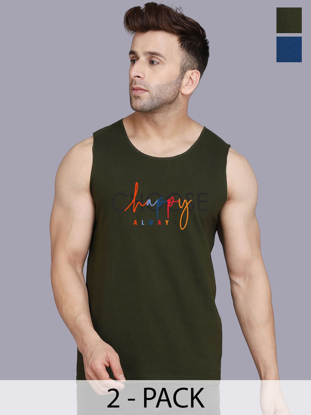 

SLOWLORIS Men Pack Of 2 Printed Gym Innerwear Vests, Black