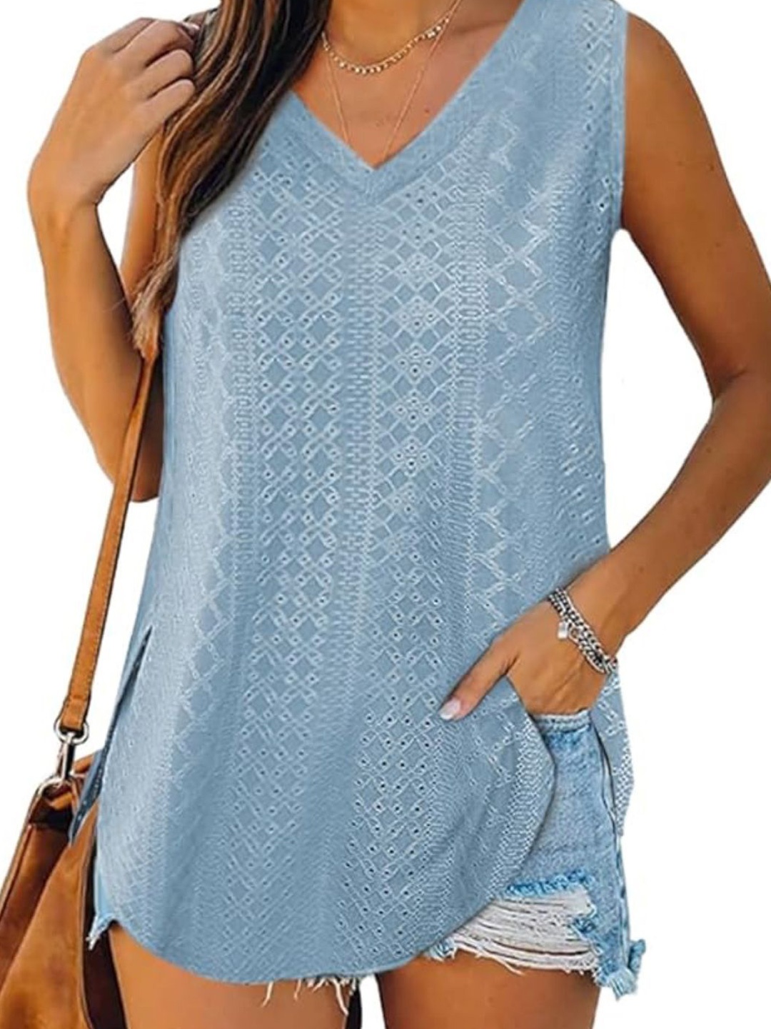 

StyleCast Women Self Design Round Neck Top, Blue