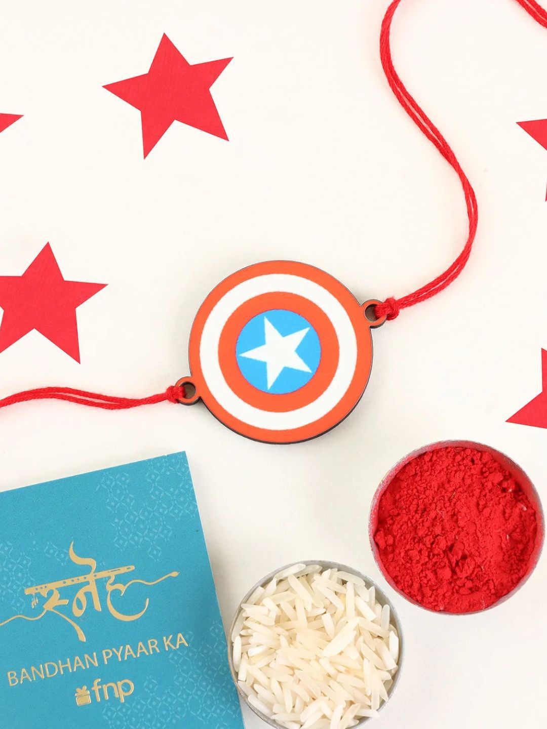 

fnp Captain America Shield Rakhi For Kids Silver Selections, Red