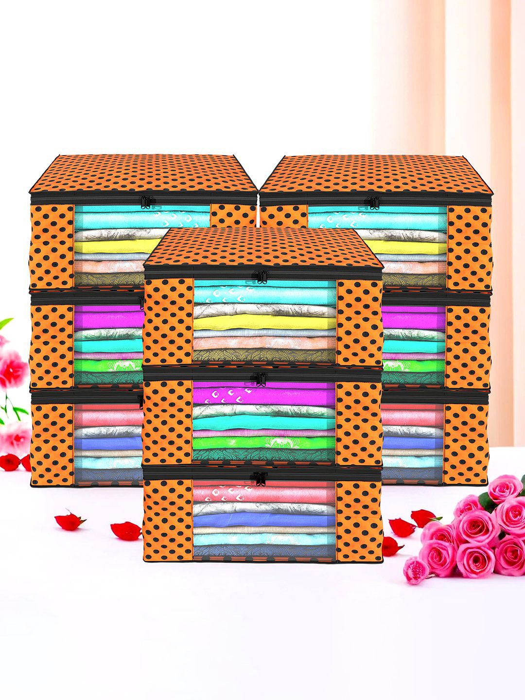 

Kuber Industries Orange & Black 9 Pieces Printed Multi-Utility Organisers