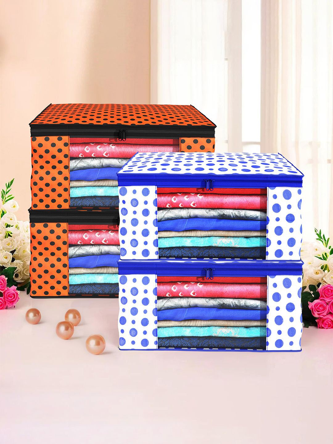 

Kuber Industries Blue & Orange 4 Pieces Drawer Organisers