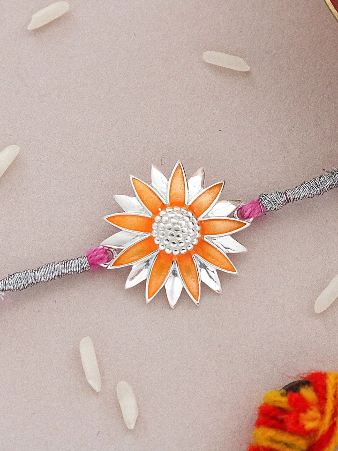 

fnp 925 Silver Full Bloom Sunflower Rakhi Classic Pearls, Red