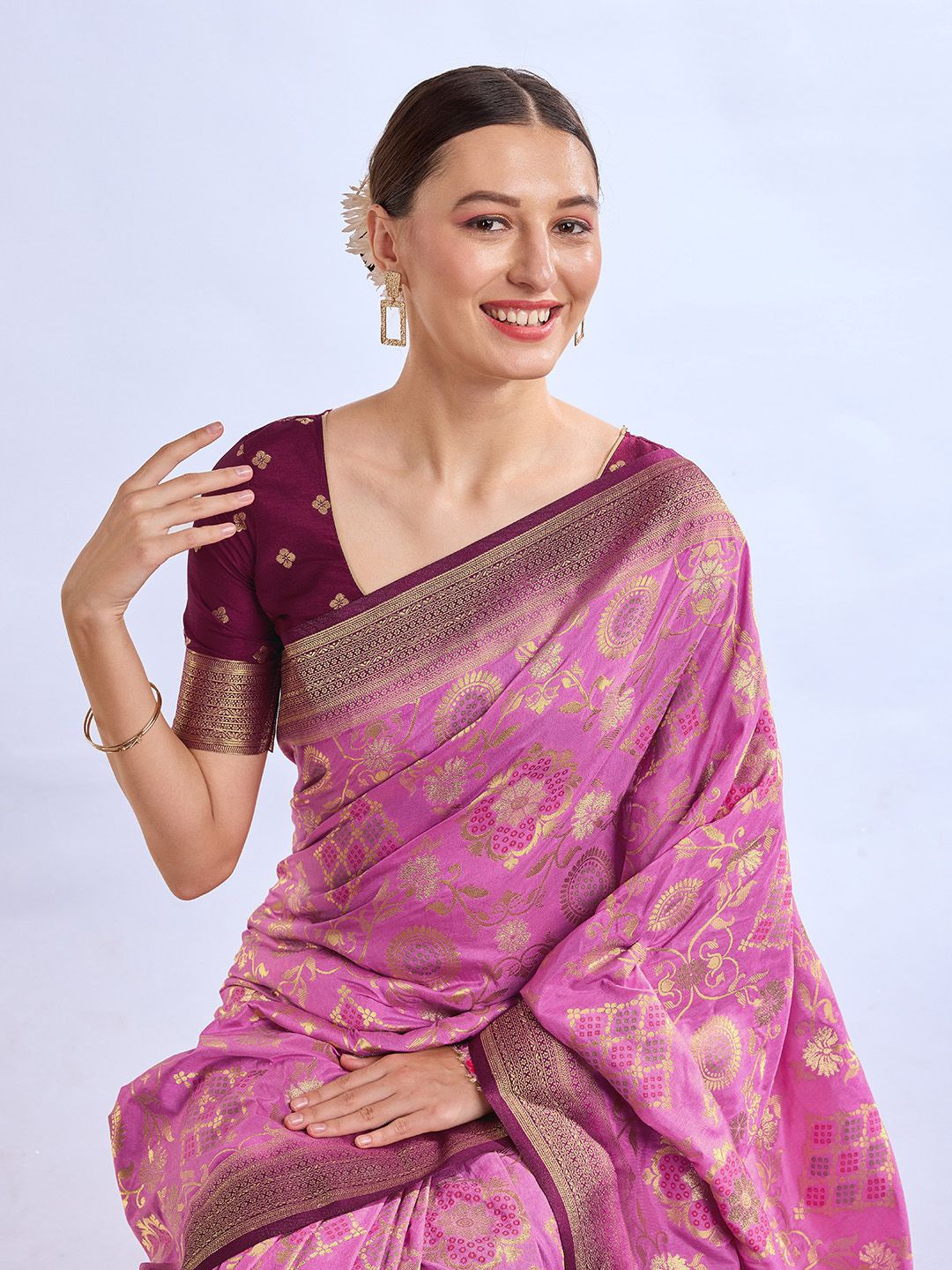 

Mitera Ethnic Motifs Zari Pure Silk Banarasi Saree, Purple
