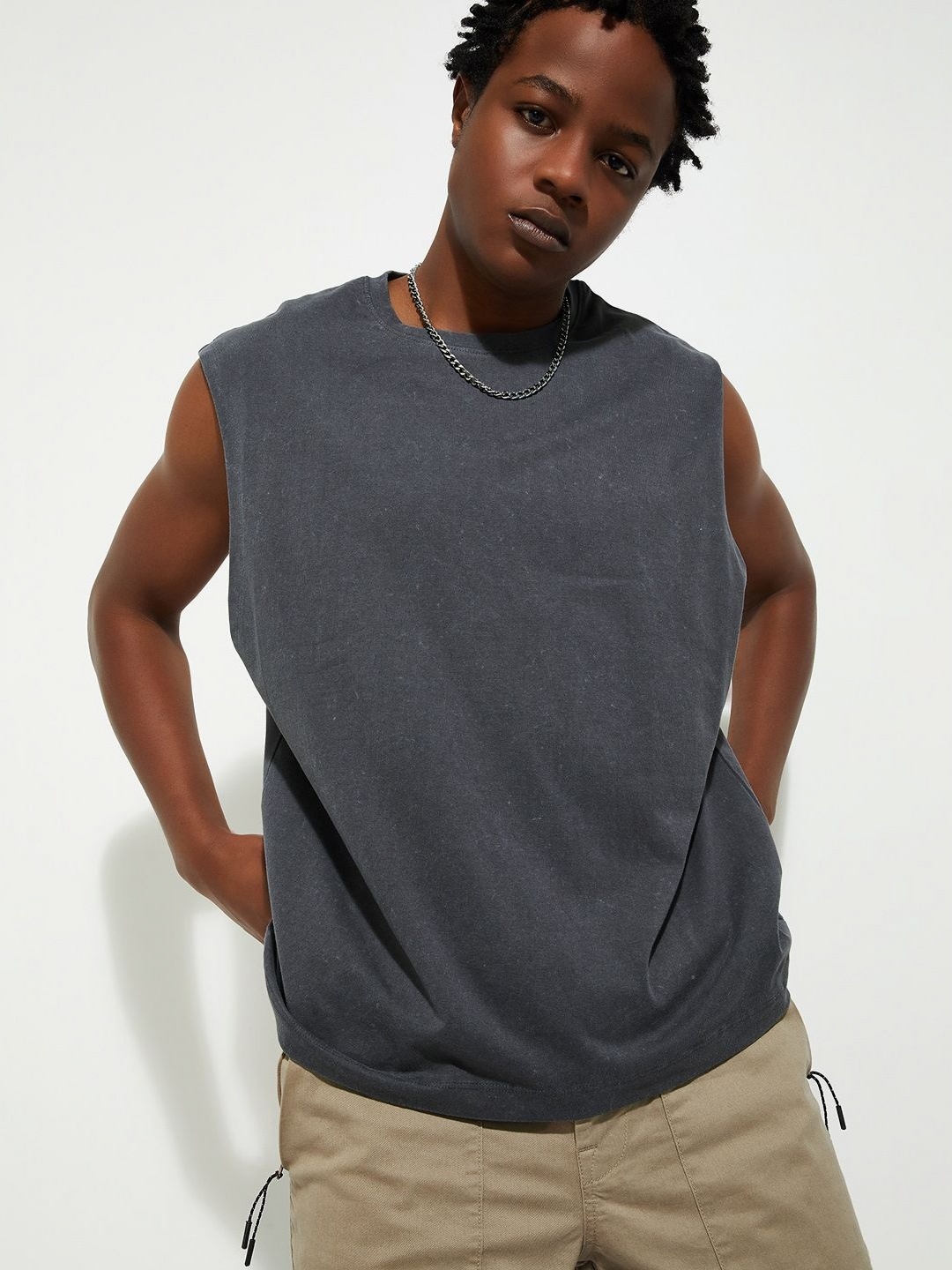 

max URB_N Men Washed Regular Fit Sleeveless T-shirt, Grey