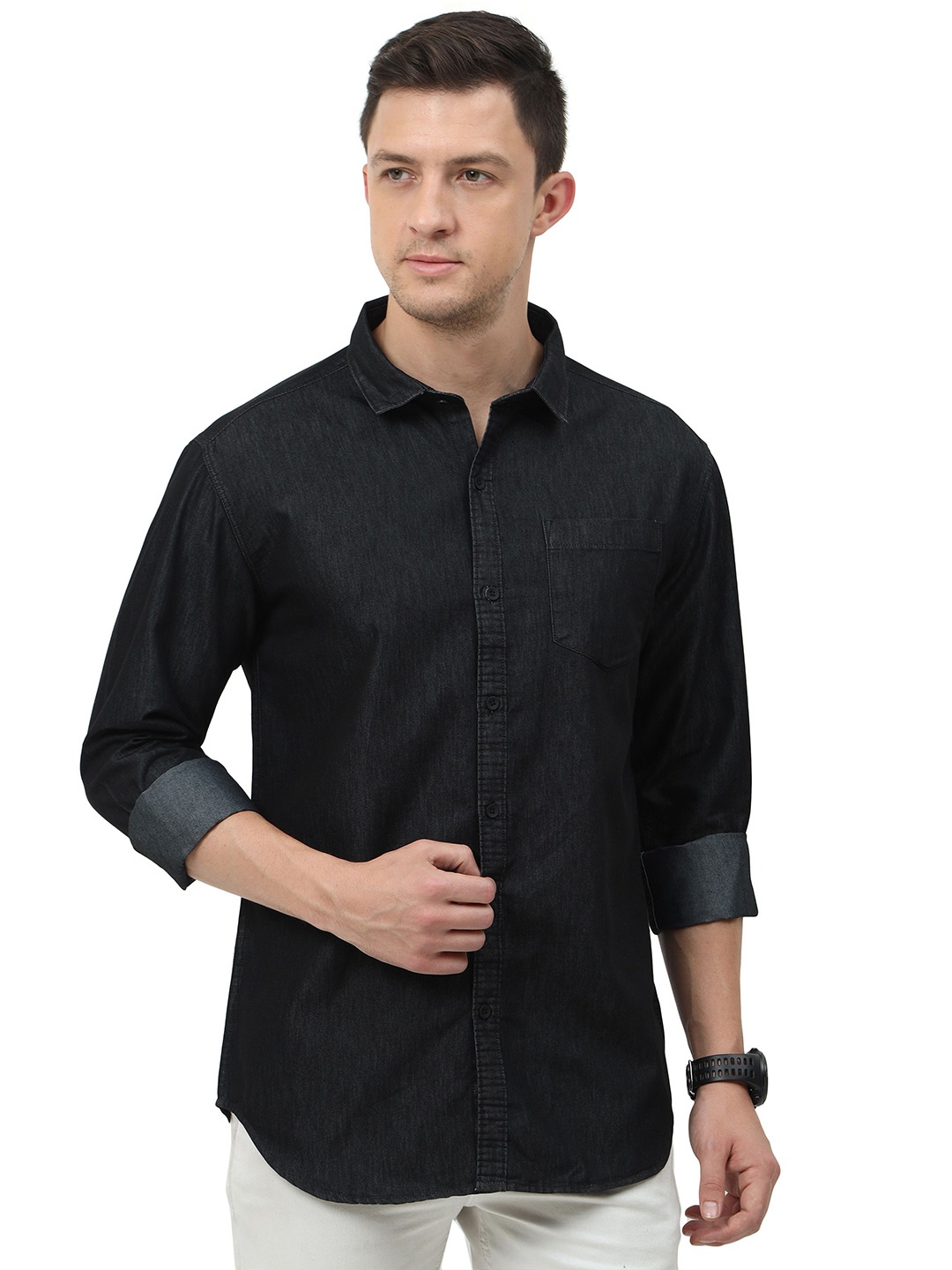 

MIRAAN Cotton Denim Casual Shirt, Black