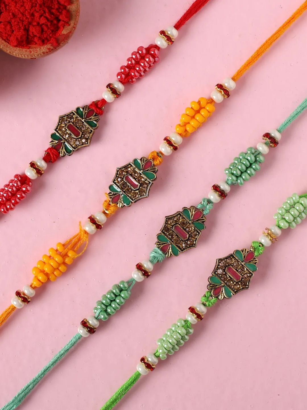 

fnp Harmonic Quartet Beads of Love Rakhi Set of 4 Kids Collection, Red