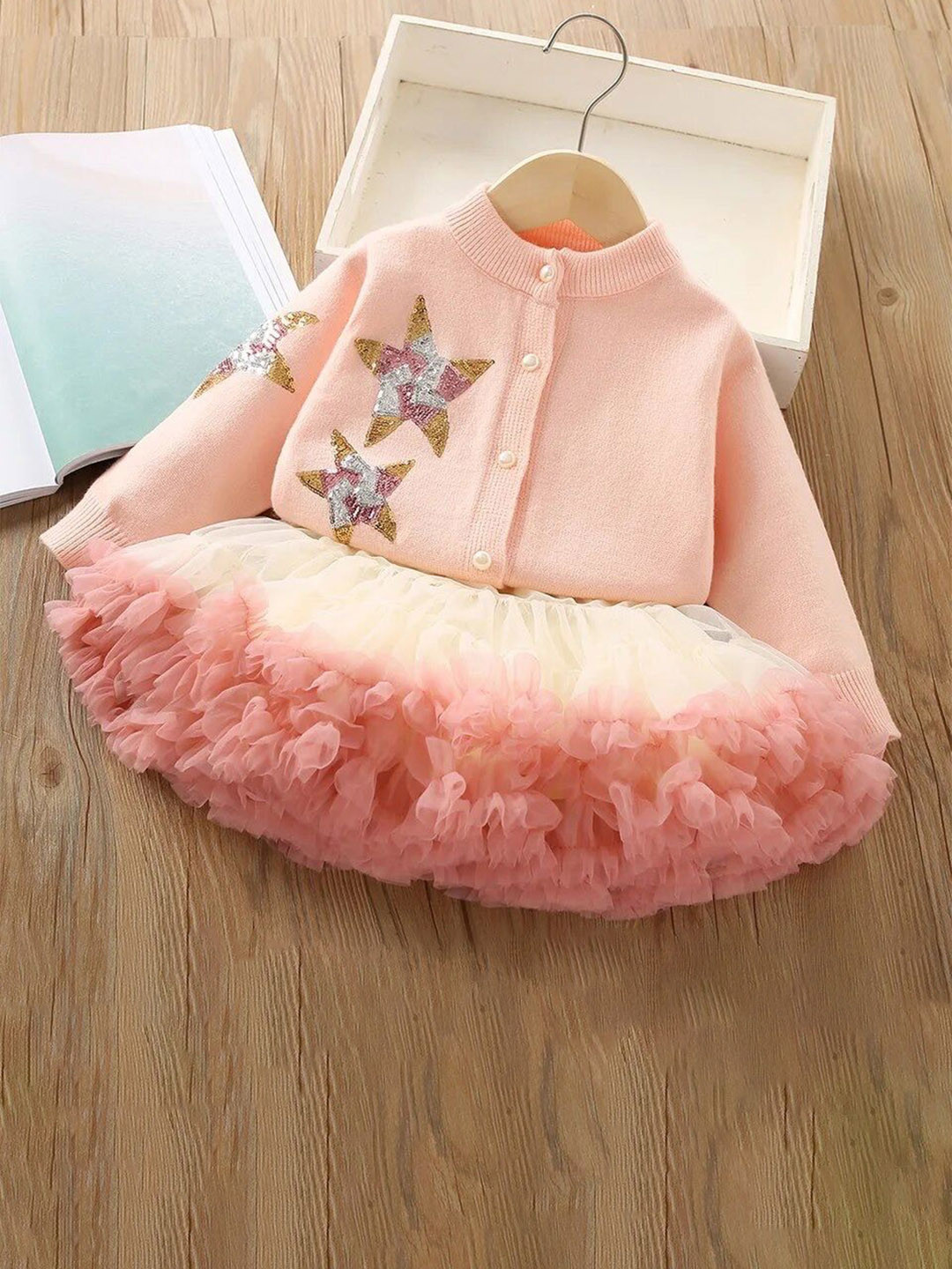 

TrendyKid Girls Embellished Round Neck Sweatshirt with Skirt, Pink