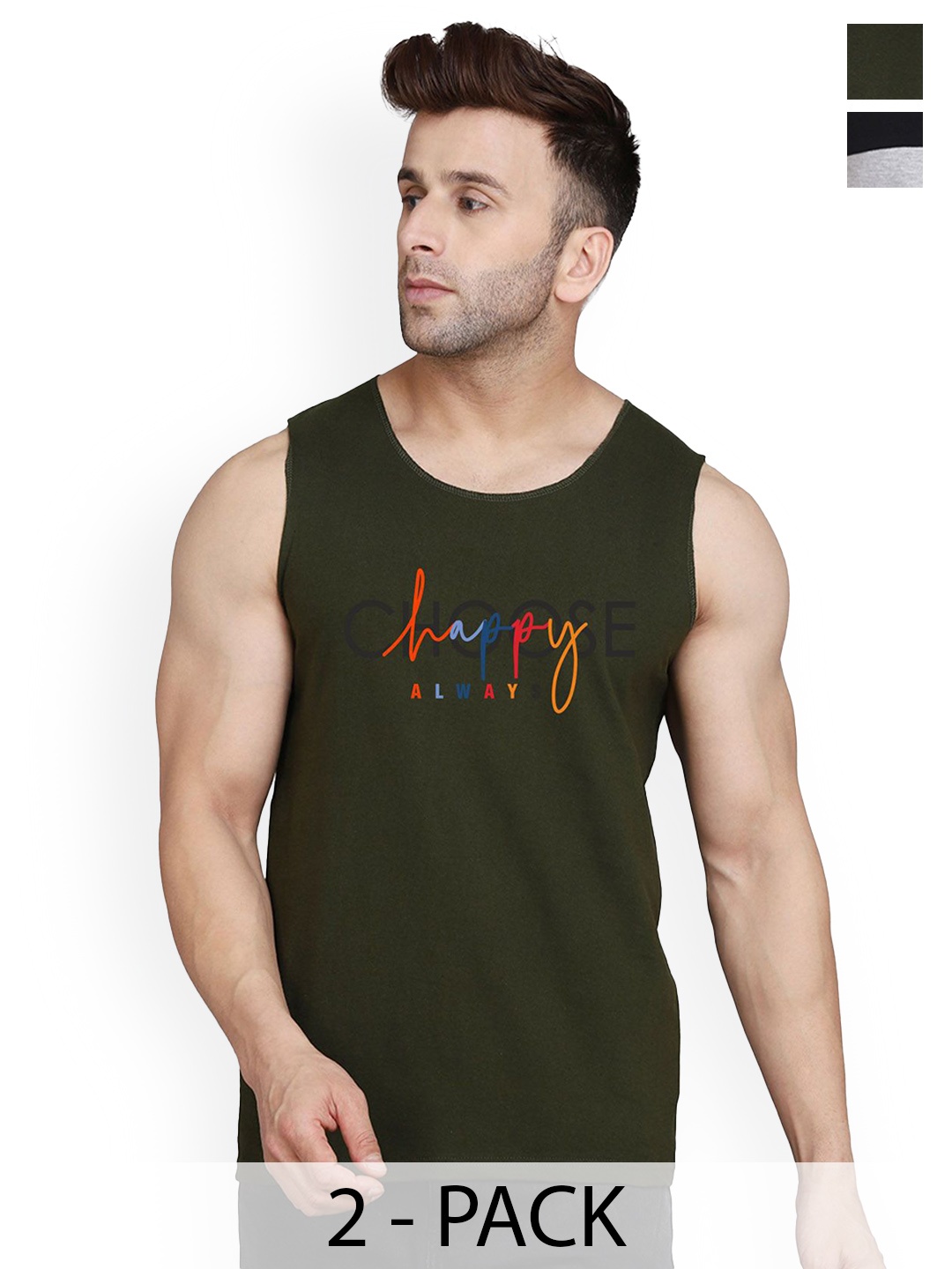 

SLOWLORIS Pack Of 2 Men Printed Innerwear Gym Vests, Black