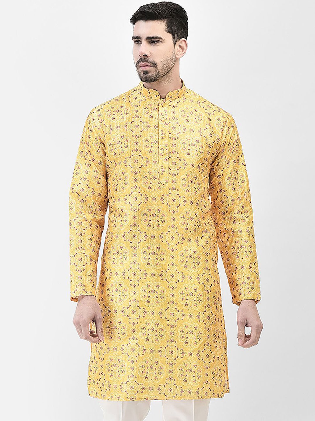 

SG LEMAN Men Thread Work Kurta, Mustard