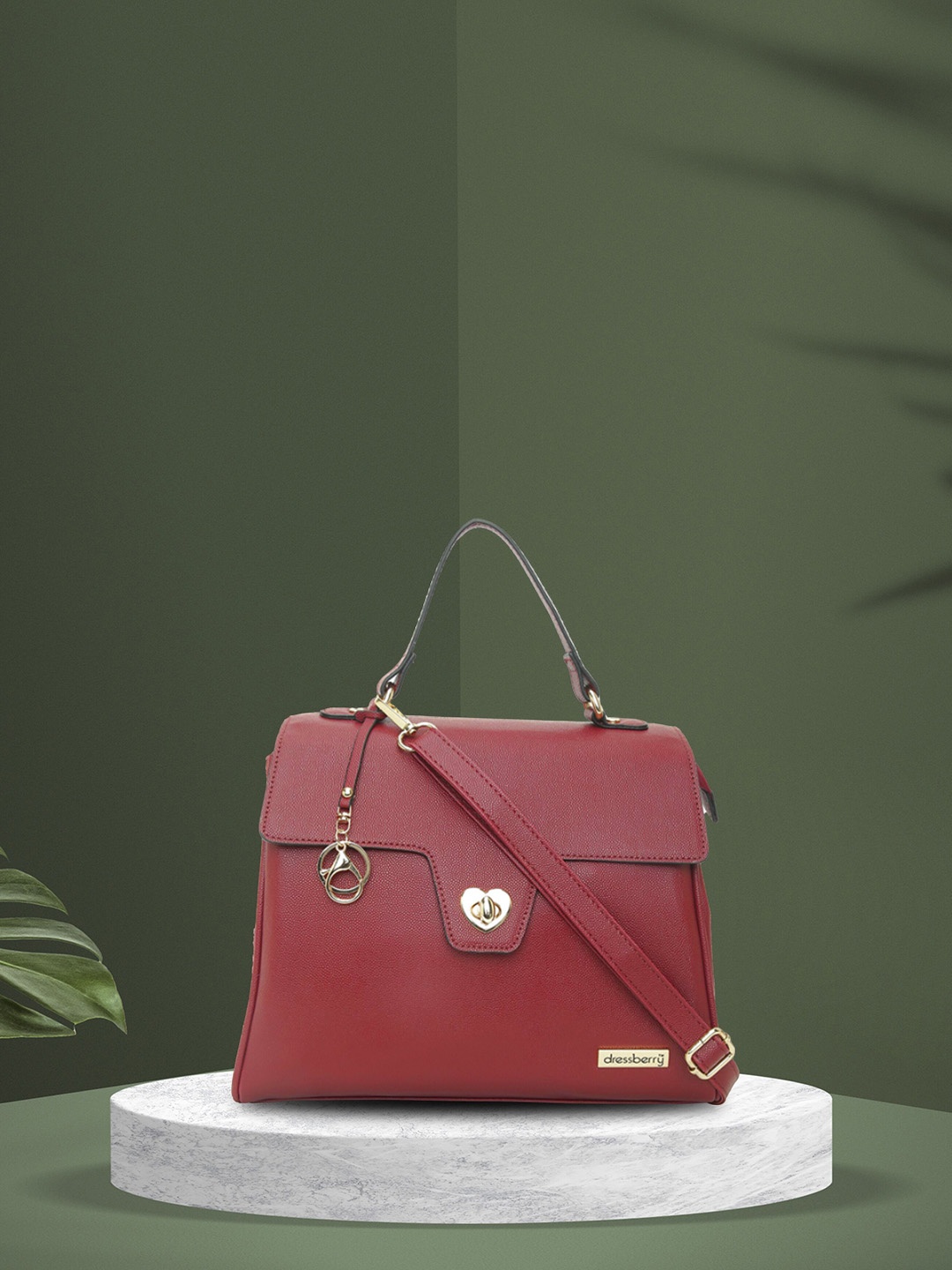 

DressBerry Burgundy Textured Structured Handheld Bag