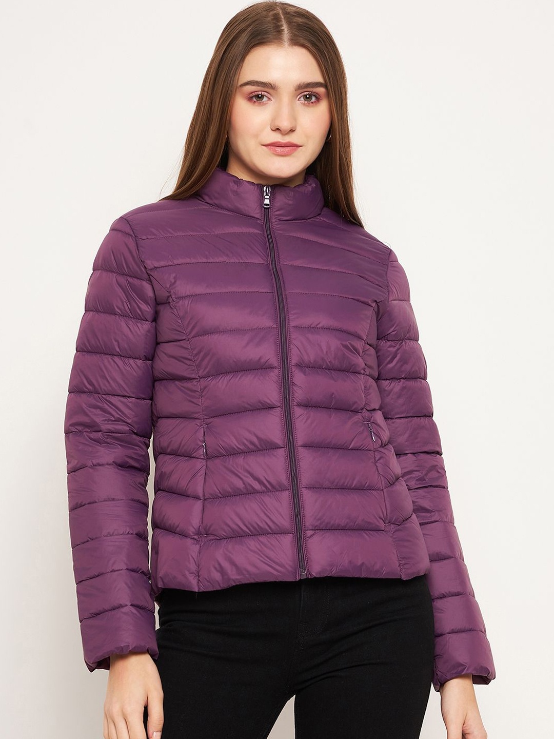

Madame Women Cotton Lightweight Longline Puffer Jacket, Purple