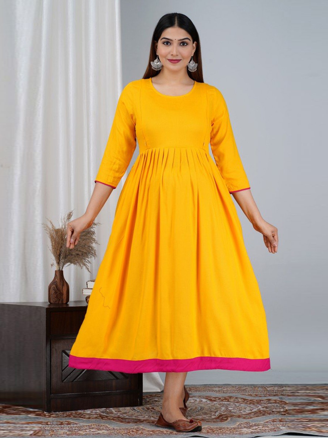 

TANISHA Maternity Solid Maxi Dress, Yellow