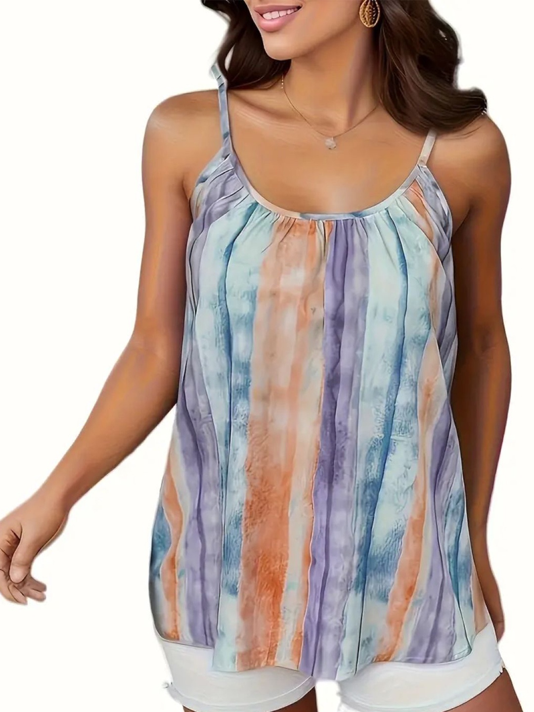 

Stylecast X KPOP Women Abstract Printed Shoulder Straps Top, Blue