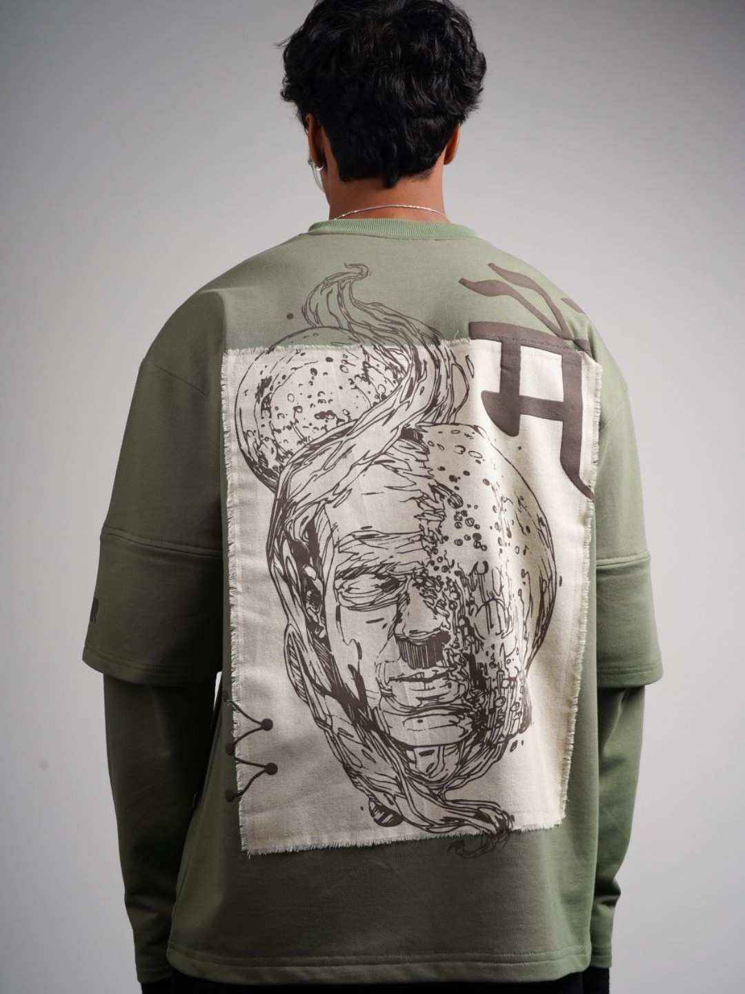 

OWR Unisex Graphic Printed Turtle Neck Cotton Relaxed Fit T-Shirt, Green