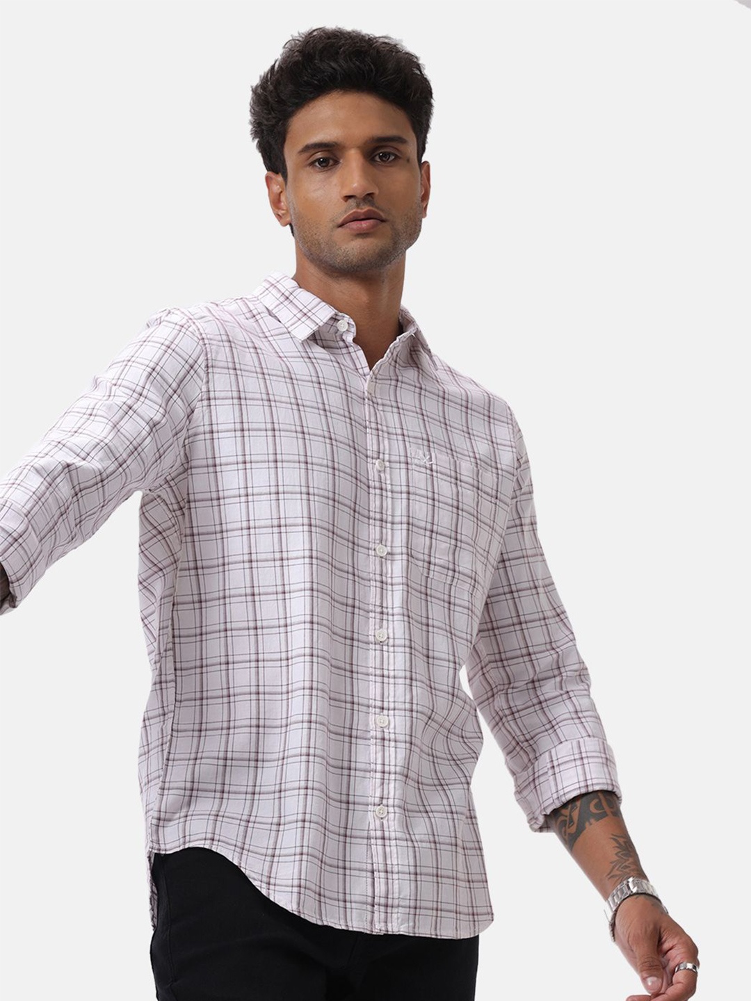 

WROGN Men Custom Spread Collar Tartan Checked Cotton Casual Shirt, White