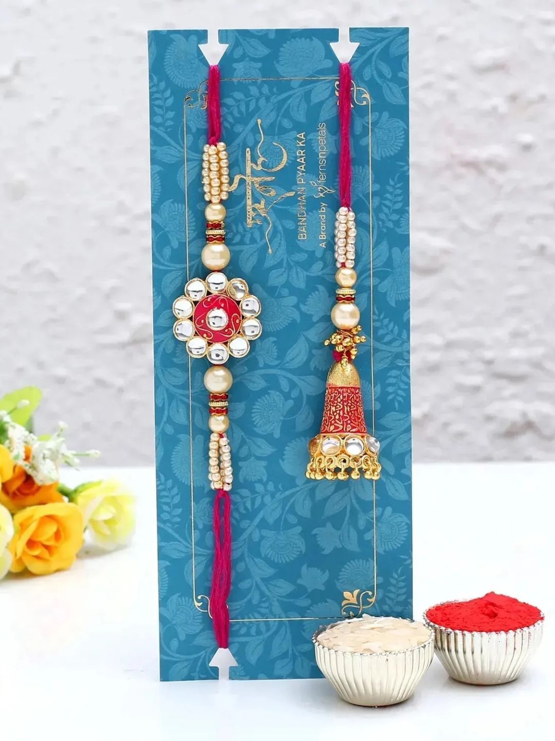 

fnp Regal Bhaiya Bhabhi Meenakari Rakhi Kids Collection, Red