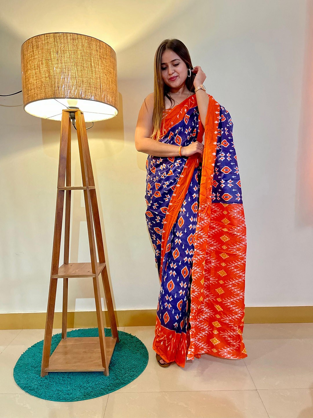 

Anouk Printed Ethnic Motifs Pure Cotton Bagru Saree, Blue