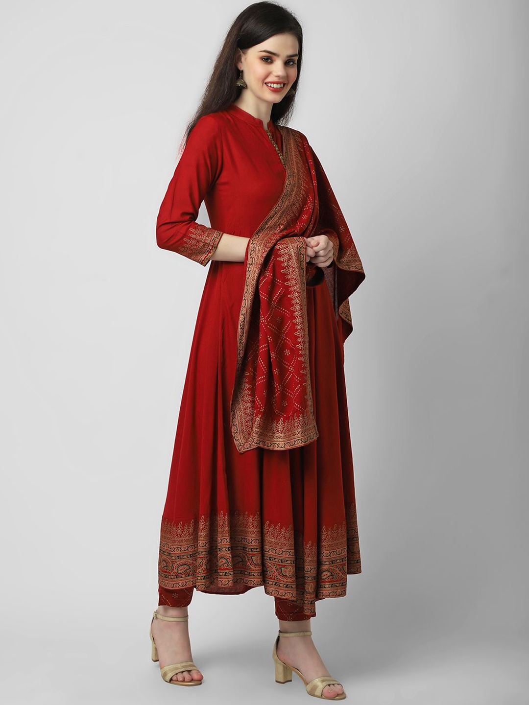 

Sanganeri Kurti Women Floral Dyed Regular Kurta with Trousers & With Dupatta, Red