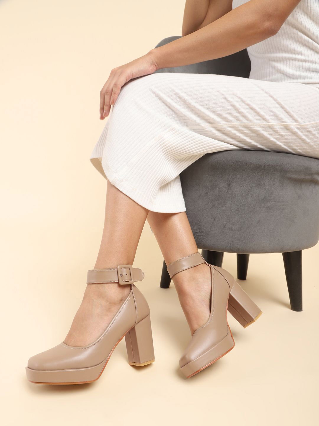 

Truffle Collection PU Platform Pumps, Beige