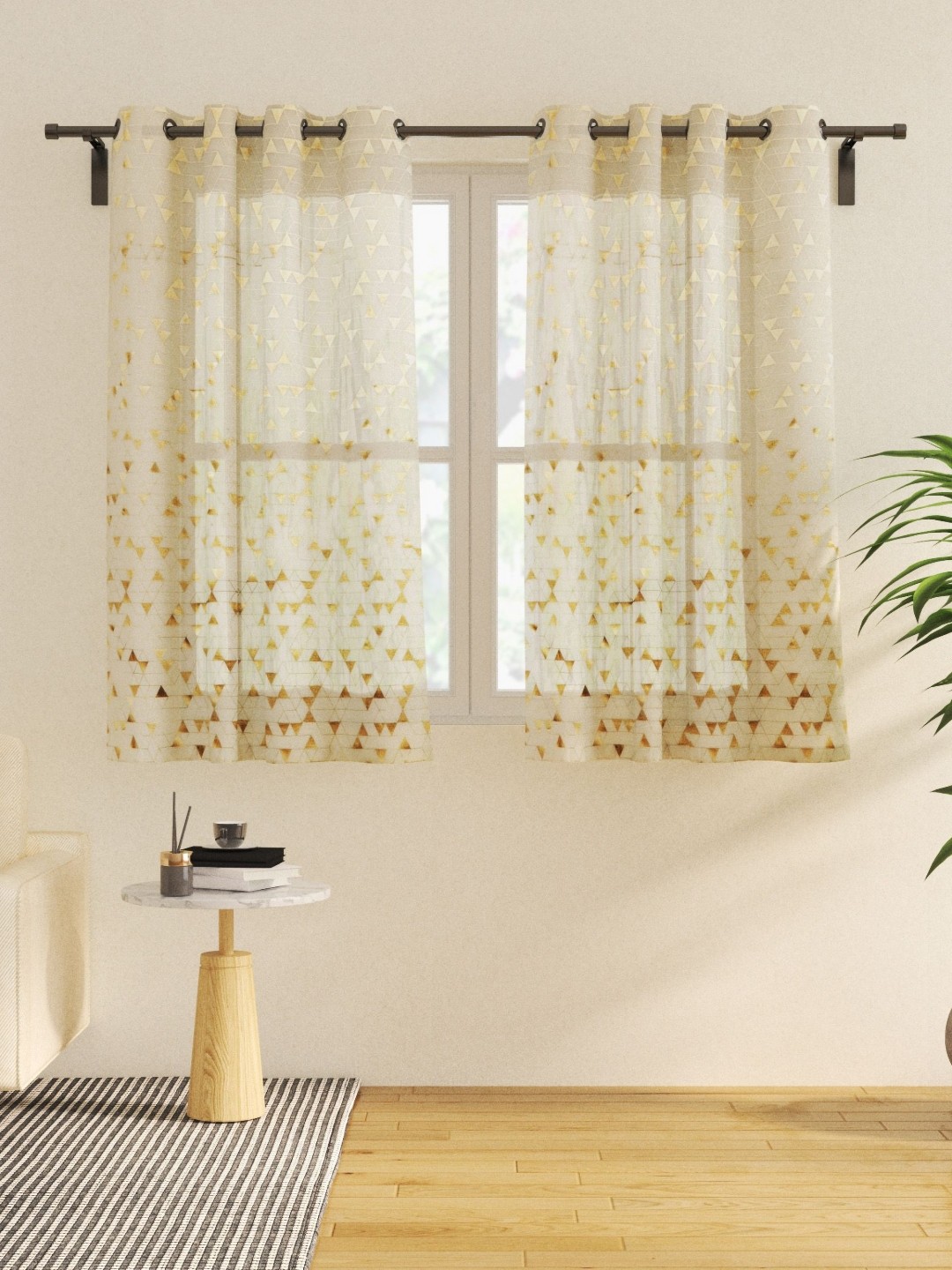 

Home Centre Off White & Gold-Toned Set of 2 Geometric Sheer Window Curtain