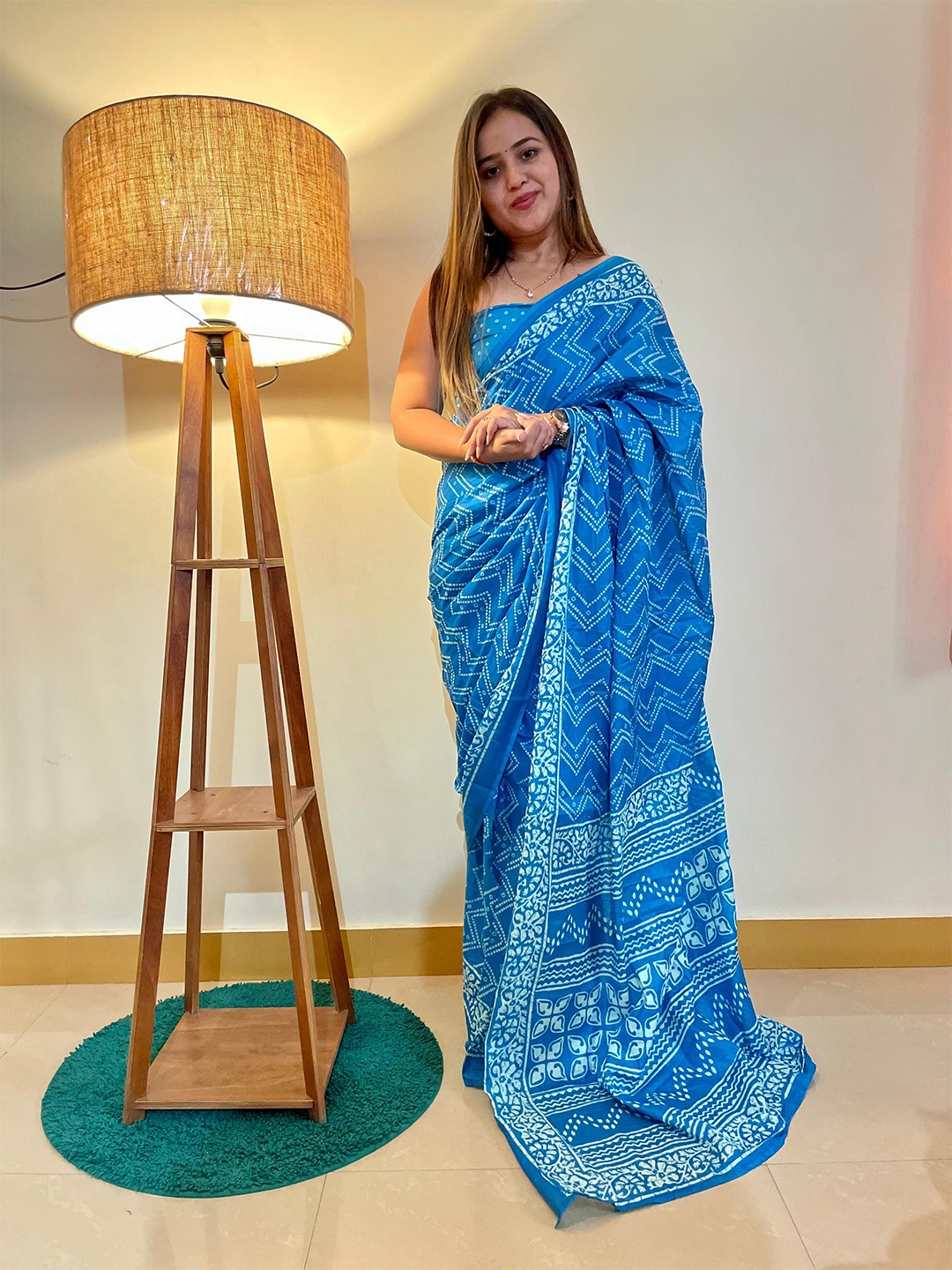 

Anouk Floral Pure Cotton Bagru Saree, Blue