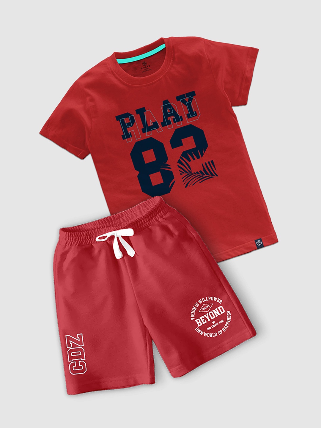 

CODEZ Boys Printed Round Neck T-shirt with Shorts, Red