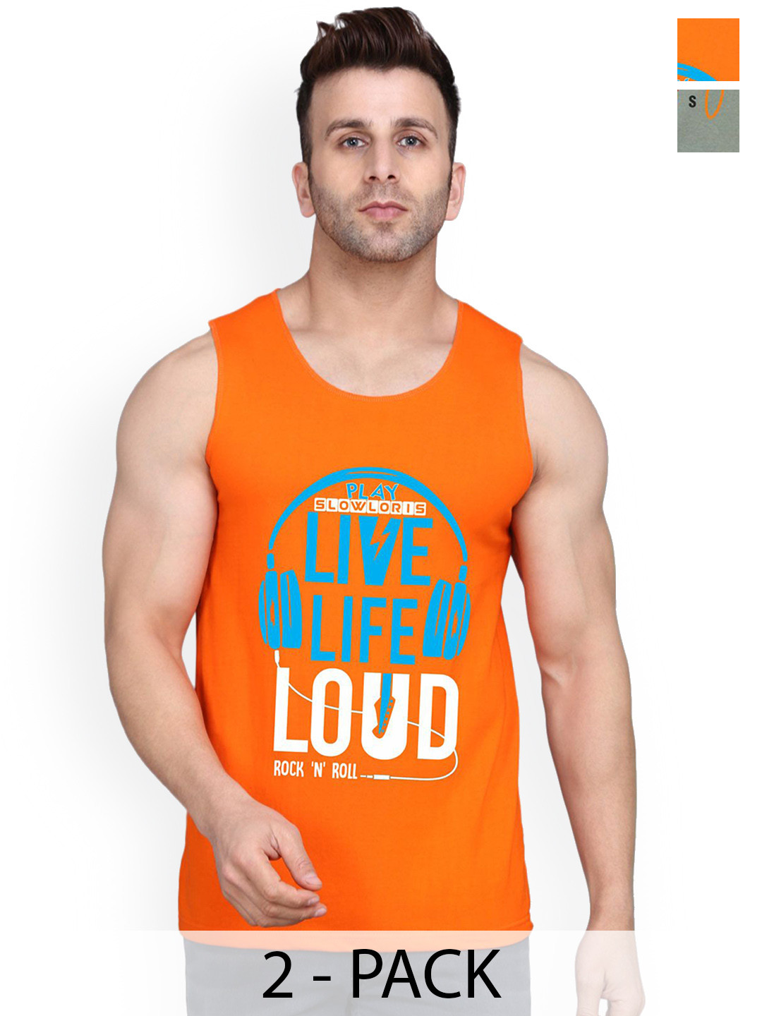 

SLOWLORIS 2Pcs Sleeveless Innerwear Gym Vests, Orange
