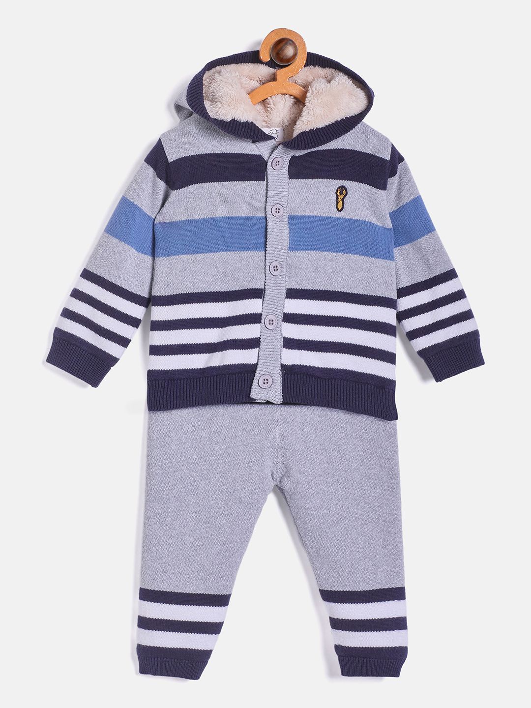 

JWAAQ Boys Striped Coat With Pyjama, Blue