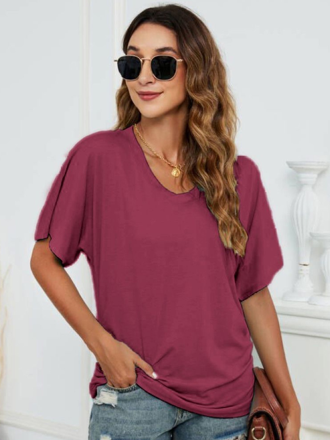 

StyleCast Women Solid Round Neck Top, Purple