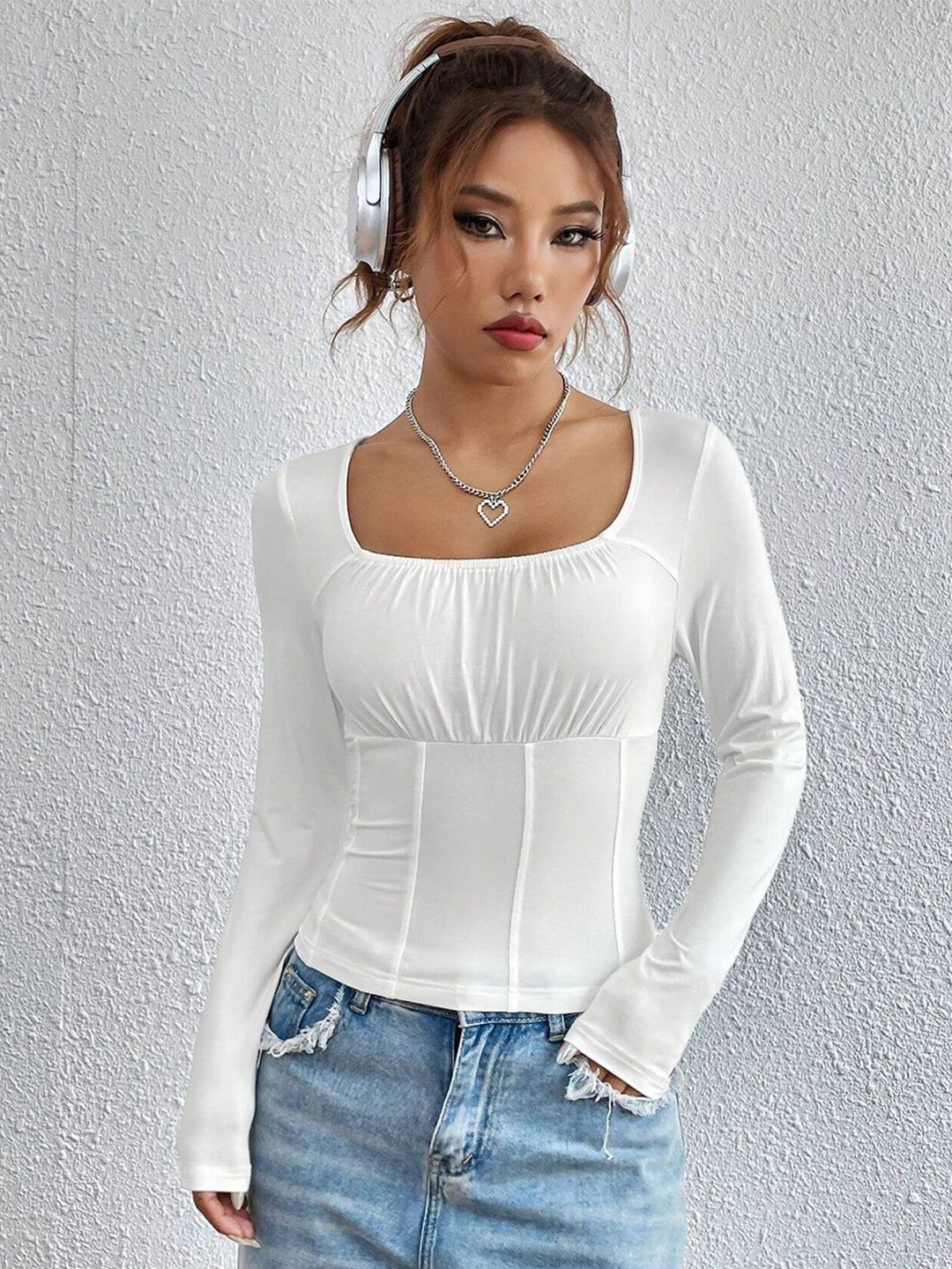 

JC Mode Women Solid Square Neck Top, White