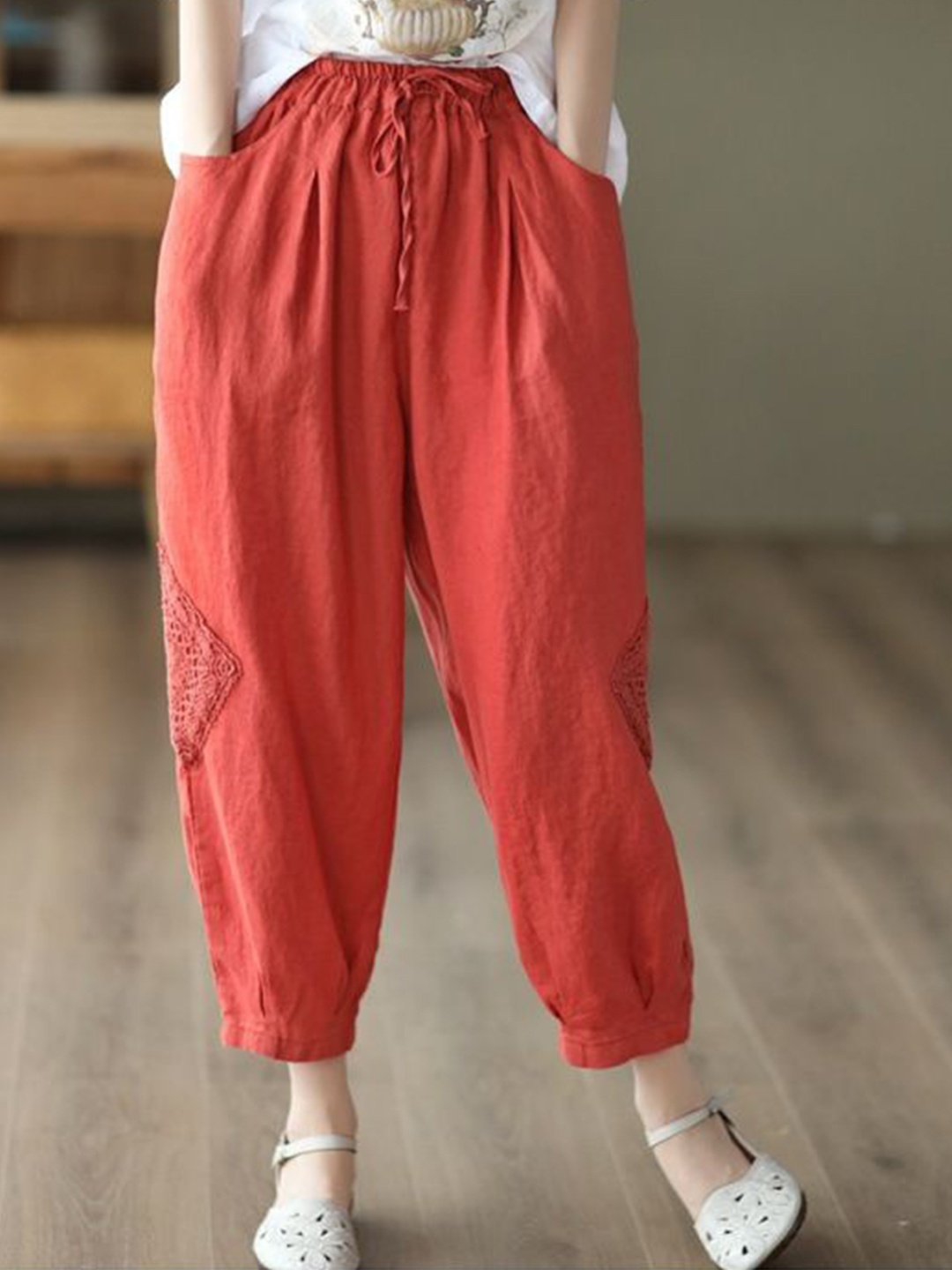 

StyleCast x Revolte Women Loose Fit Easy Wash Trousers, Red