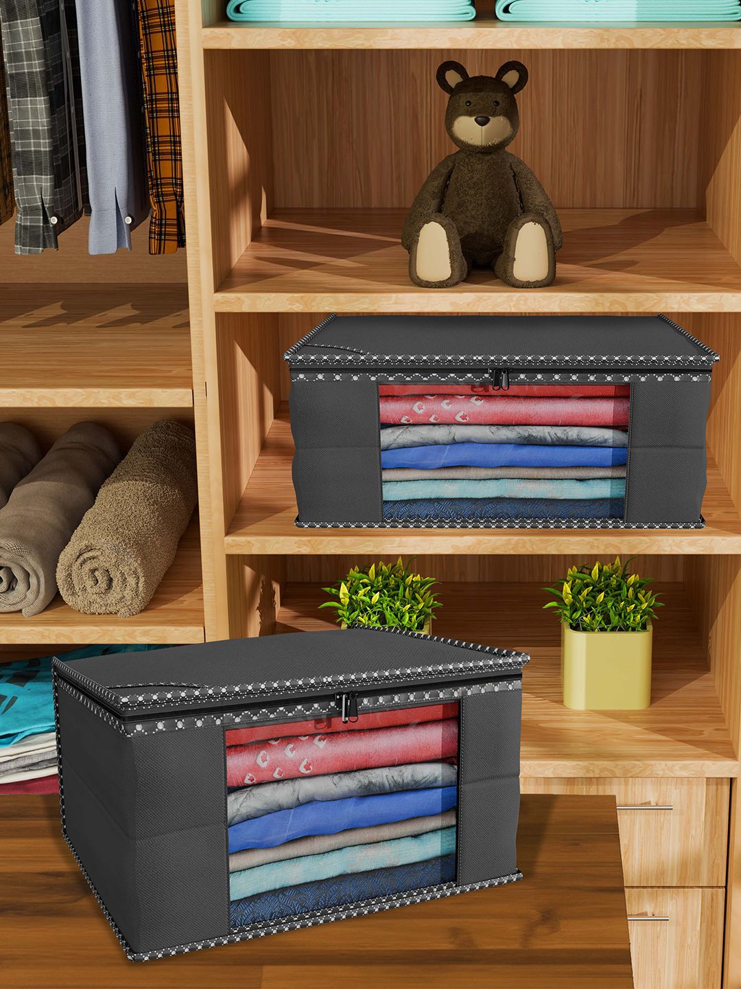 

Kuber Industries Black 9 Pieces Printed Multi-Utility Organisers