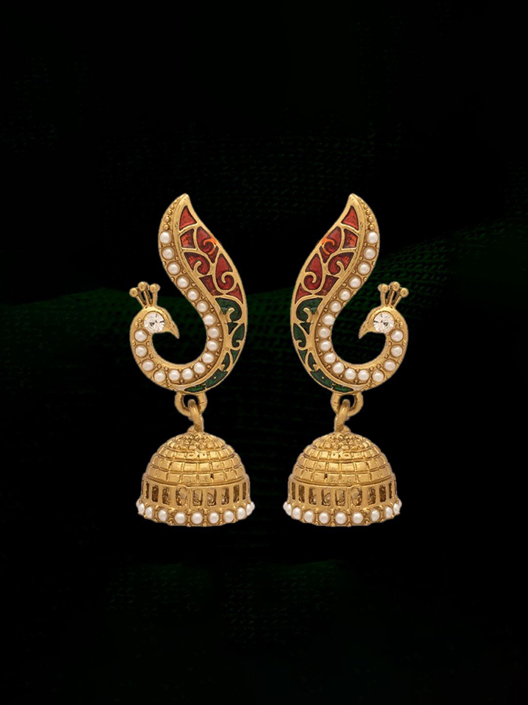 

Adwitiya Collection 24K Gold-Plated Stones Studded Dome Shaped Jhumkas
