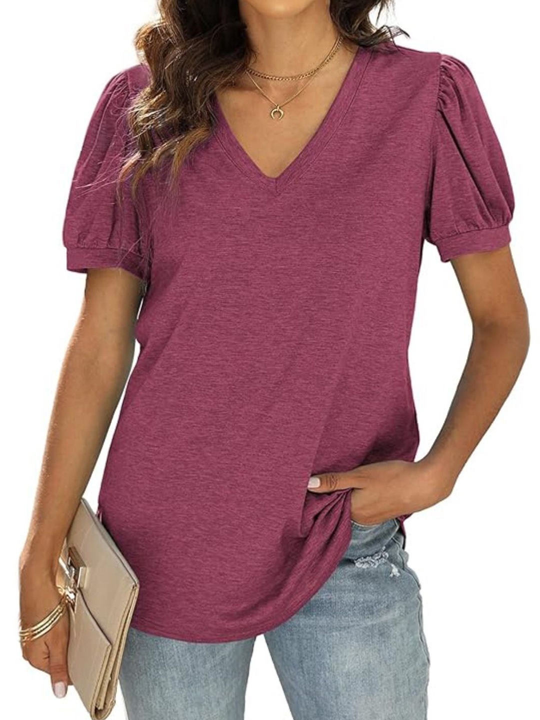 

StyleCast Women Solid V-Neck Top, Purple