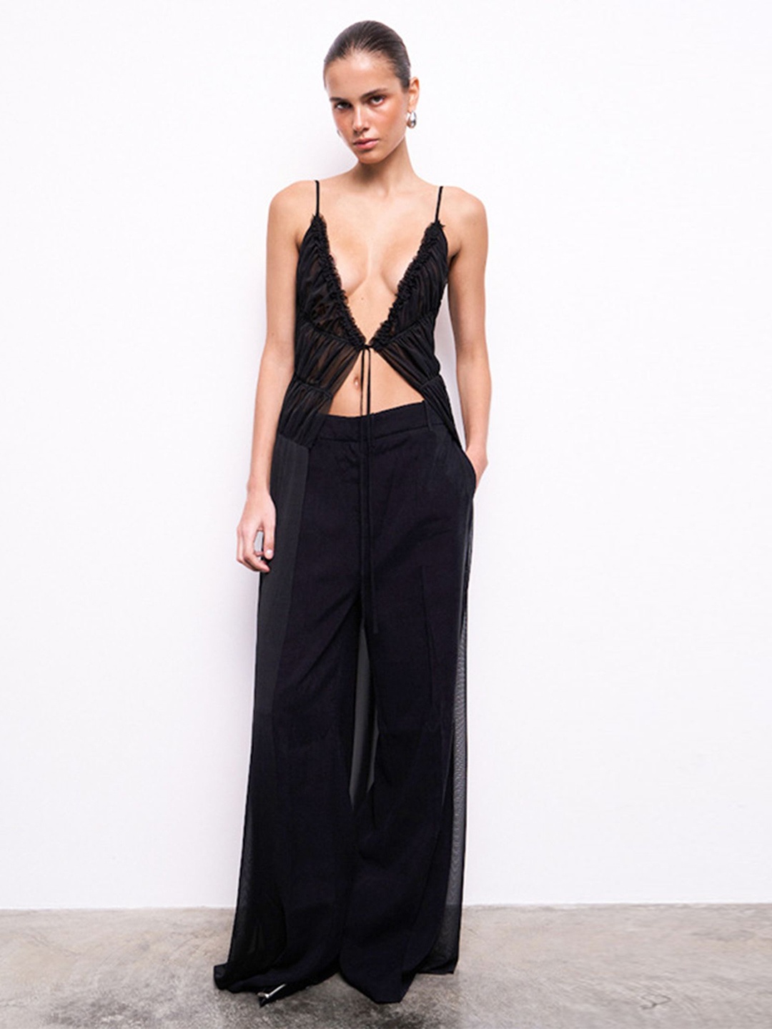 

LULU & SKY Women Solid Shoulder Straps Top, Black