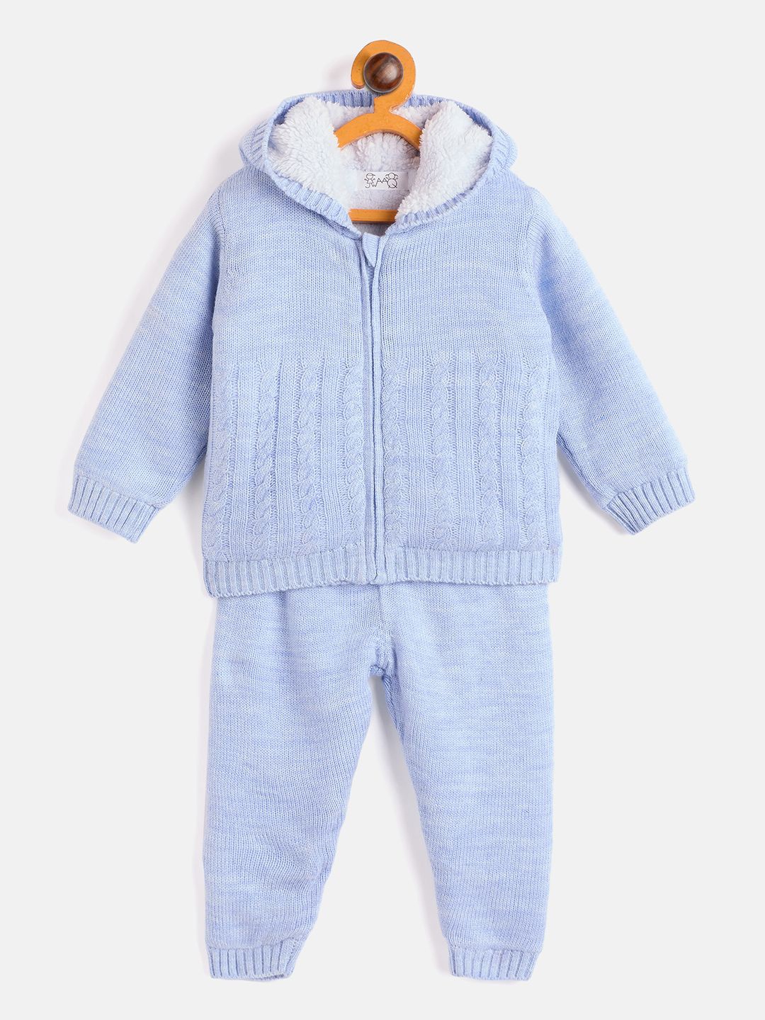

JWAAQ Unisex Self Design Hoodeed Long Sleeves Coat and Joggers, Blue