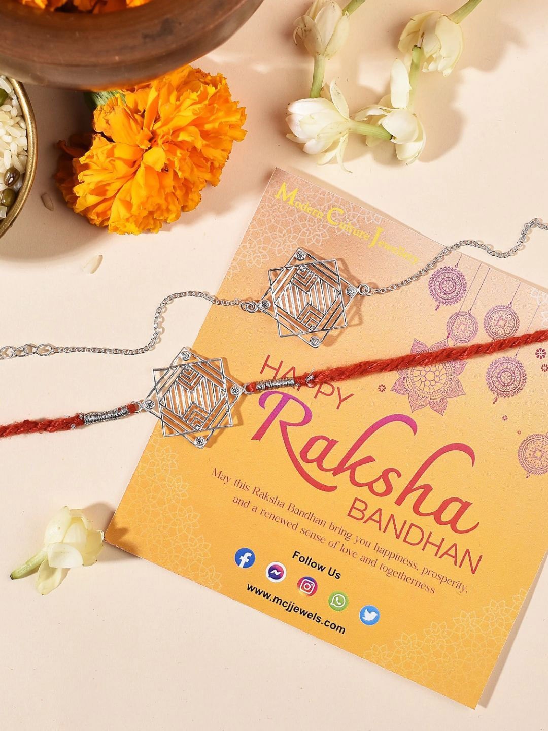 

fnp Zirconia Maze Silver Rakhi Combo Bhaiya-Bhabhi Rakhis