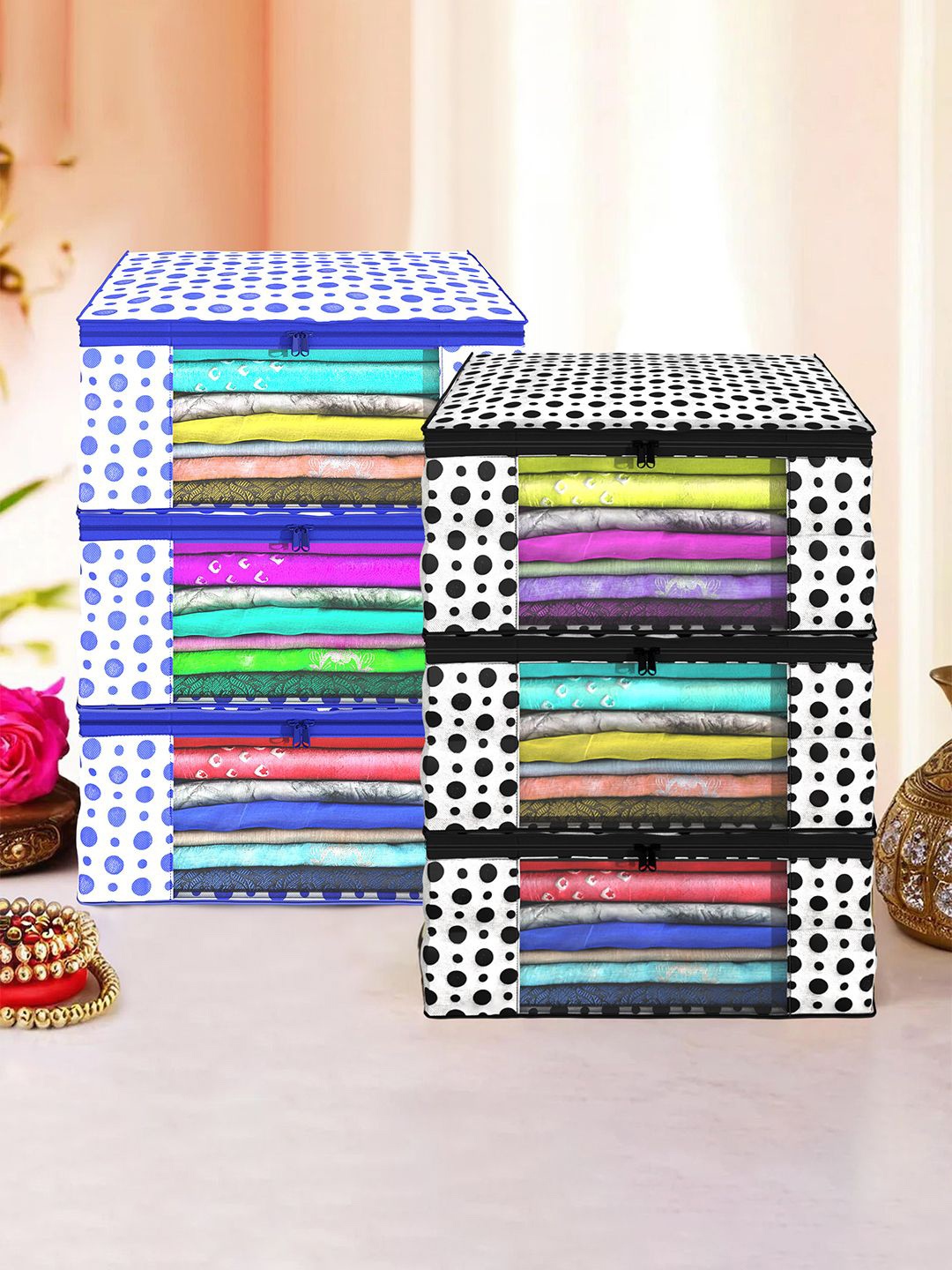 

Kuber Industries White & Black 6 Pieces Printed Foldable Multi Utility Organisers