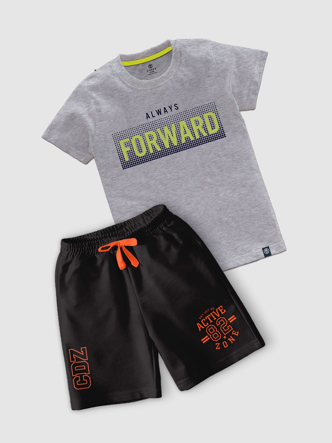 

CODEZ Boys Printed T-shirt with Shorts, Grey melange