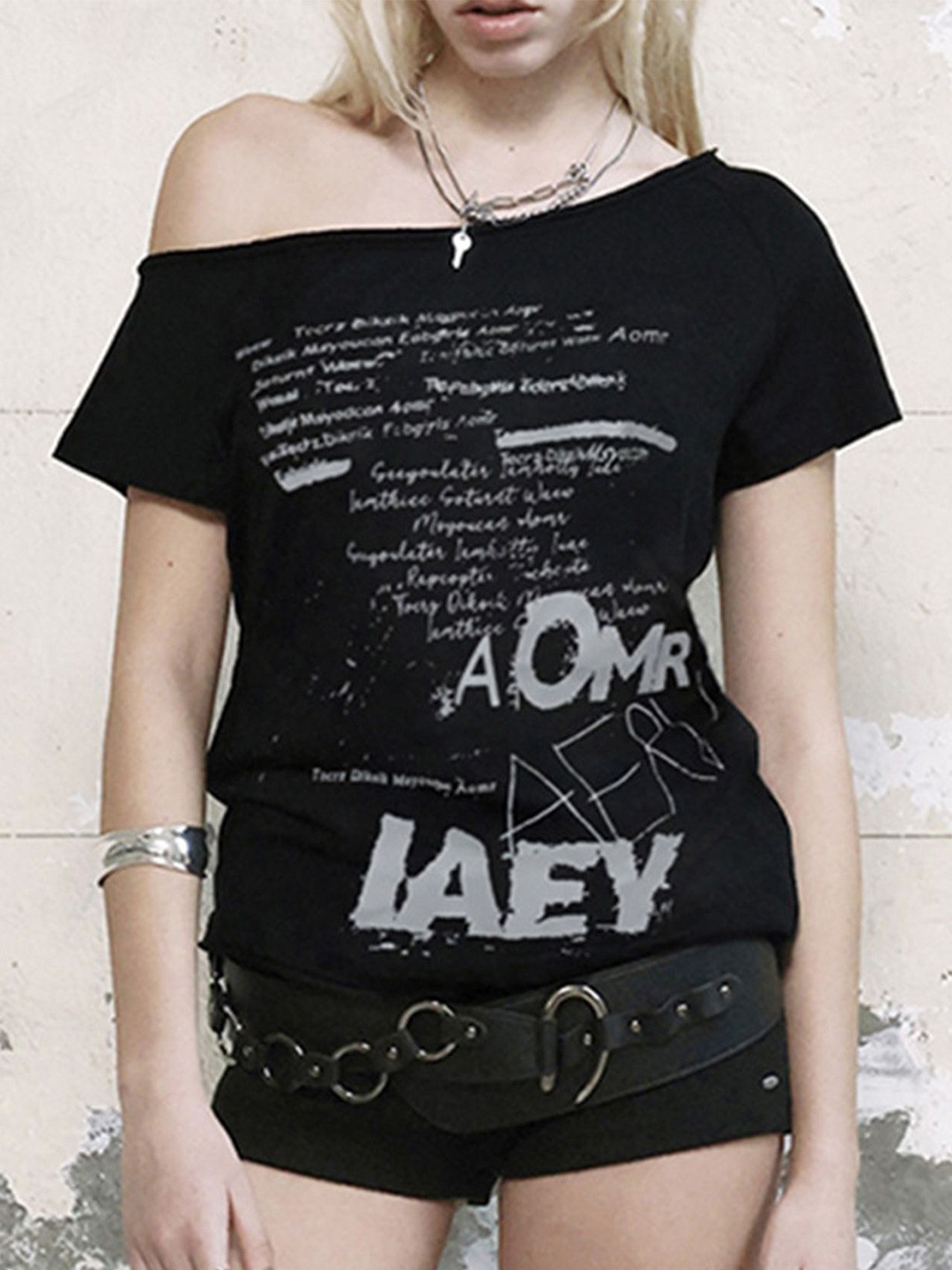 

LULU & SKY Women Typography Printed Round Neck Cotton Top, Black